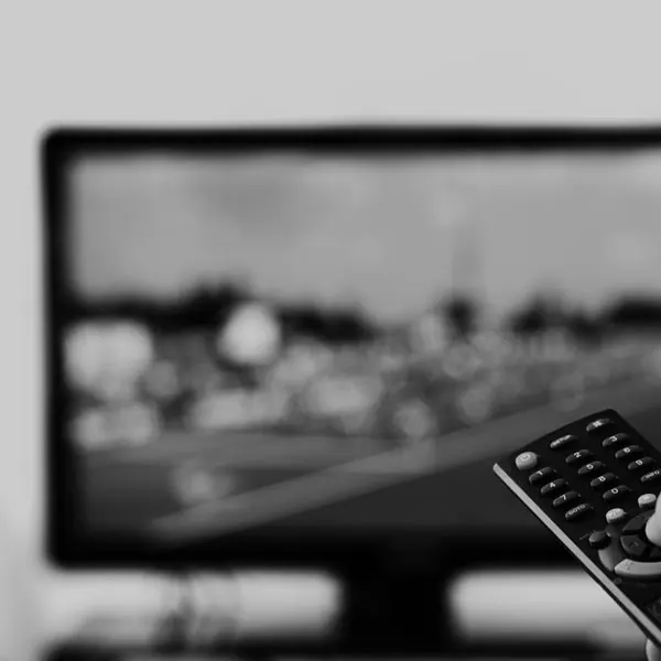 Fernsehgerät mit Fernbedienung im Wohnraum